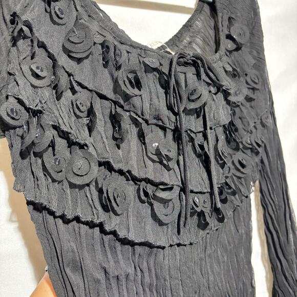 Kaelyn Max Black Long Sleeve Sheer Blouse y2k Whimsygoth Witchy Ruffle Vintage - Picture 2 of 11